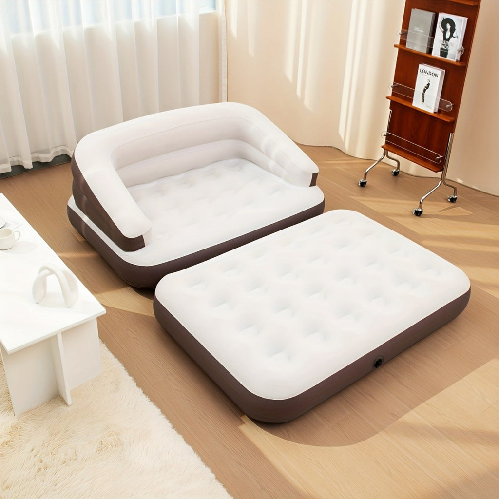 5-in-1 Inflatable Folding Sofa Bed, Twin-Size Air Mattress with Built-in Headboard, Deep-Seat High-Back Inflatable Sofa, Portable Indoor/Outdoor Air Couch Ideal for Napping, Camping, Travel, Gardens Futon Sleeper Sofa Convertible Sofa