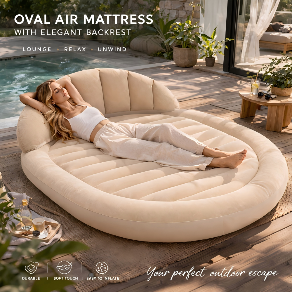 Ergonomic Travel Inflatable Air Bed with Backrest & Built-in Headboard - Portable Lounge Sofa, Included Air Pump, All Seasons Camping Backpacking Beach Gear for Couples, Guest Rooms (Sports & Outdoor Sleeping Gear)