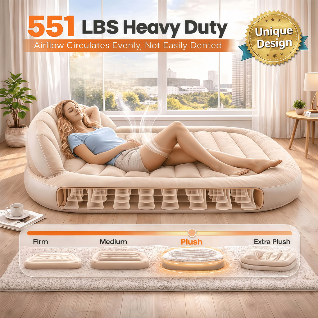 Ergonomic Travel Inflatable Air Bed with Backrest & Built-in Headboard - Portable Lounge Sofa, Included Air Pump, All Seasons Camping Backpacking Beach Gear for Couples, Guest Rooms (Sports & Outdoor Sleeping Gear)