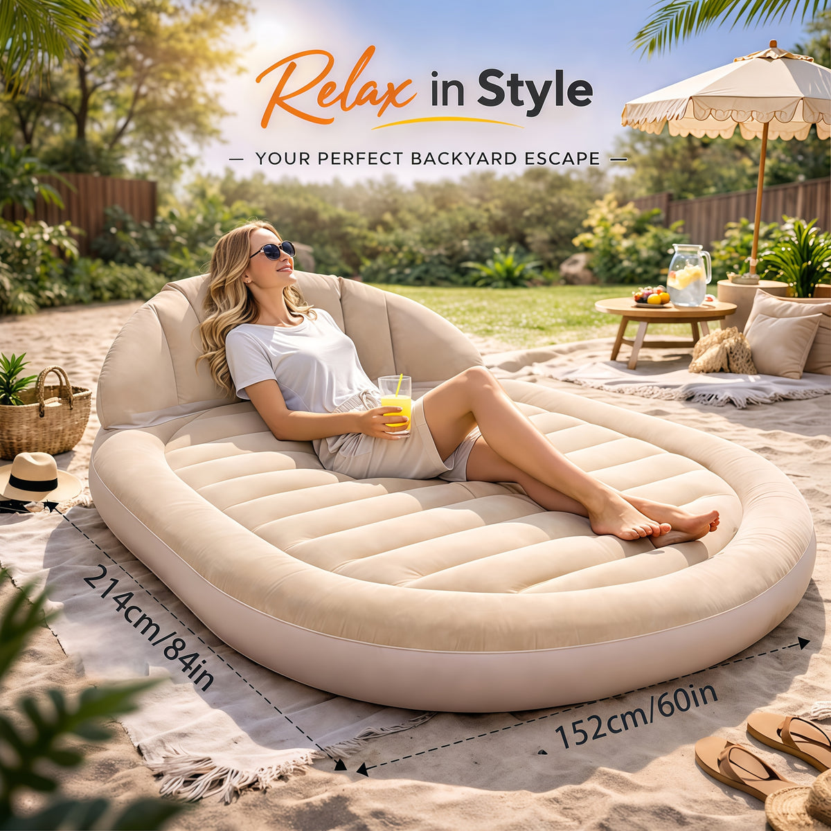 Ergonomic Travel Inflatable Air Bed with Backrest & Built-in Headboard - Portable Lounge Sofa, Included Air Pump, All Seasons Camping Backpacking Beach Gear for Couples, Guest Rooms (Sports & Outdoor Sleeping Gear)