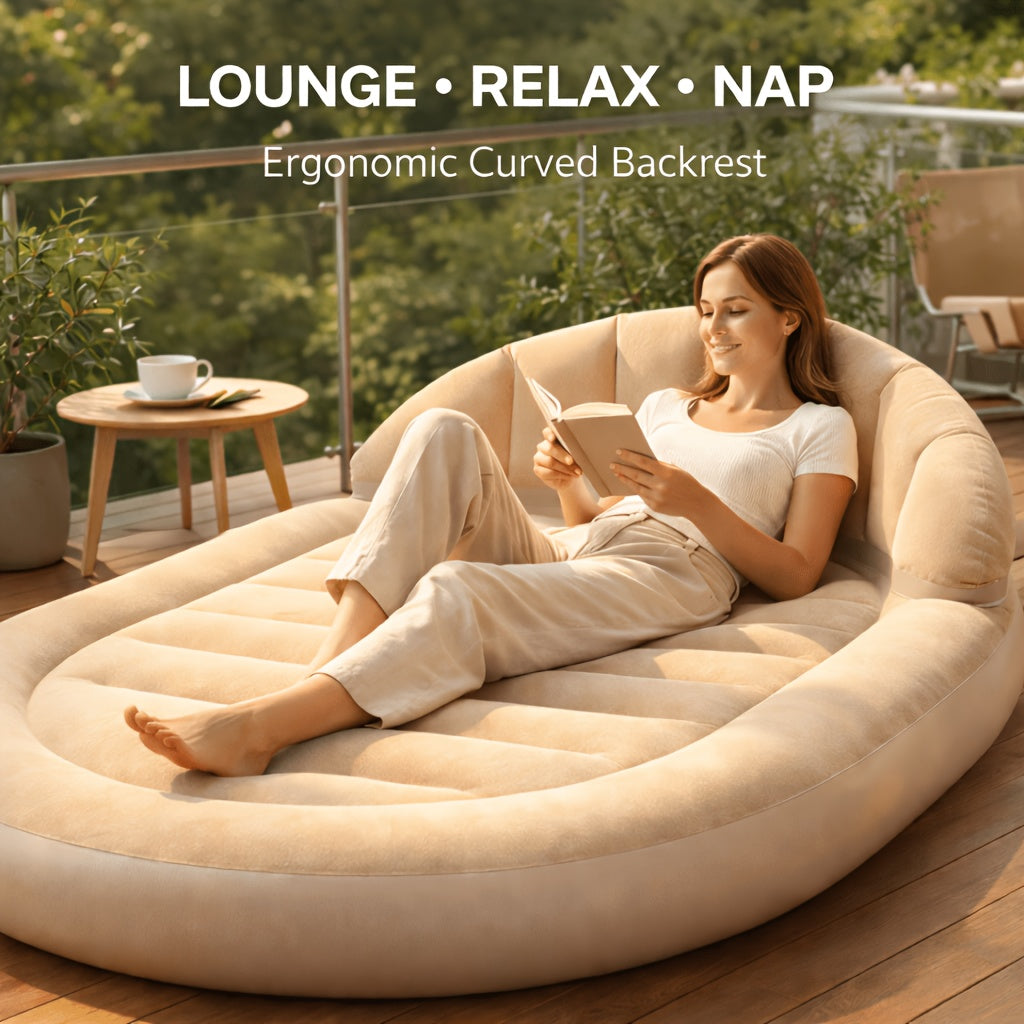 Ergonomic Travel Inflatable Air Bed with Backrest & Built-in Headboard - Portable Lounge Sofa, Included Air Pump, All Seasons Camping Backpacking Beach Gear for Couples, Guest Rooms (Sports & Outdoor Sleeping Gear)