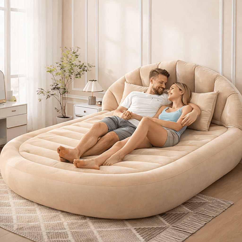 Ergonomic Travel Inflatable Air Bed with Backrest & Built-in Headboard - Portable Lounge Sofa, Included Air Pump, All Seasons Camping Backpacking Beach Gear for Couples, Guest Rooms (Sports & Outdoor Sleeping Gear)