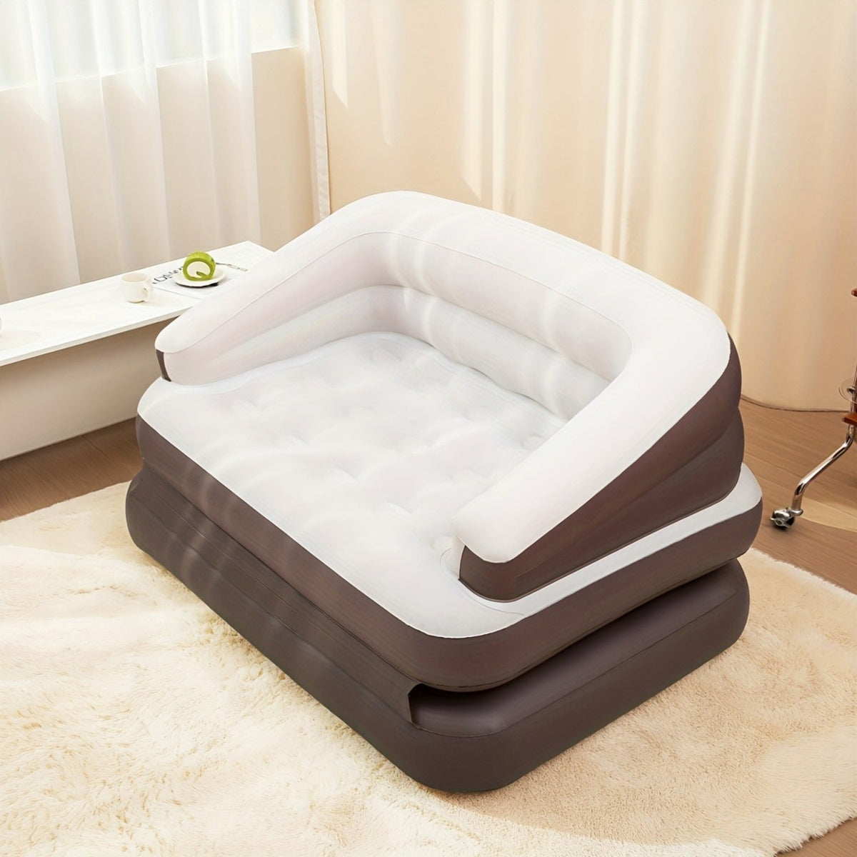 5-in-1 Inflatable Folding Sofa Bed, Twin-Size Air Mattress with Built-in Headboard, Deep-Seat High-Back Inflatable Sofa, Portable Indoor/Outdoor Air Couch Ideal for Napping, Camping, Travel, Gardens Futon Sleeper Sofa Convertible Sofa