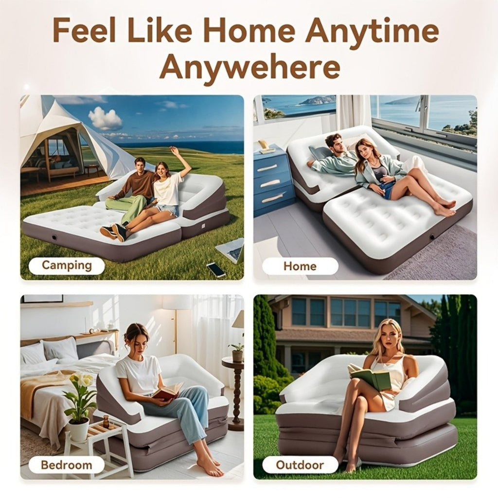 5-in-1 Inflatable Folding Sofa Bed, Twin-Size Air Mattress with Built-in Headboard, Deep-Seat High-Back Inflatable Sofa, Portable Indoor/Outdoor Air Couch Ideal for Napping, Camping, Travel, Gardens Futon Sleeper Sofa Convertible Sofa