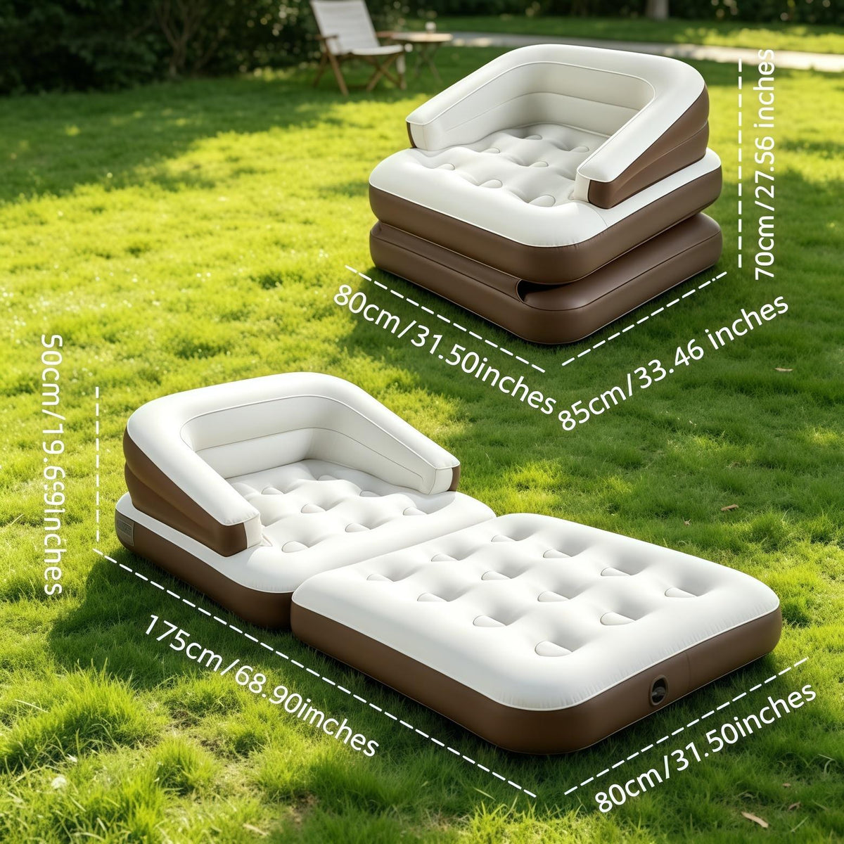 5-in-1 Inflatable Folding Sofa Bed, Twin-Size Air Mattress with Built-in Headboard, Deep-Seat High-Back Inflatable Sofa, Portable Indoor/Outdoor Air Couch Ideal for Napping, Camping, Travel, Gardens Futon Sleeper Sofa Convertible Sofa